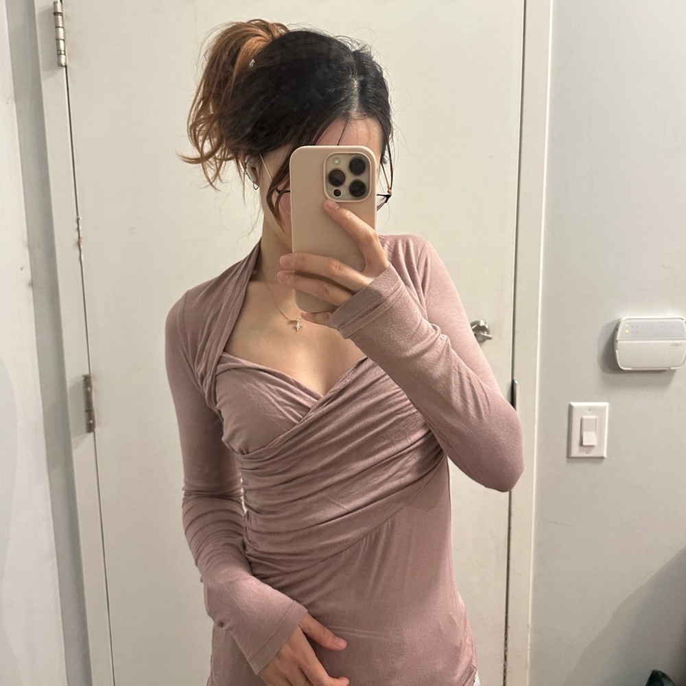 Soft pink long sleeve wrap top